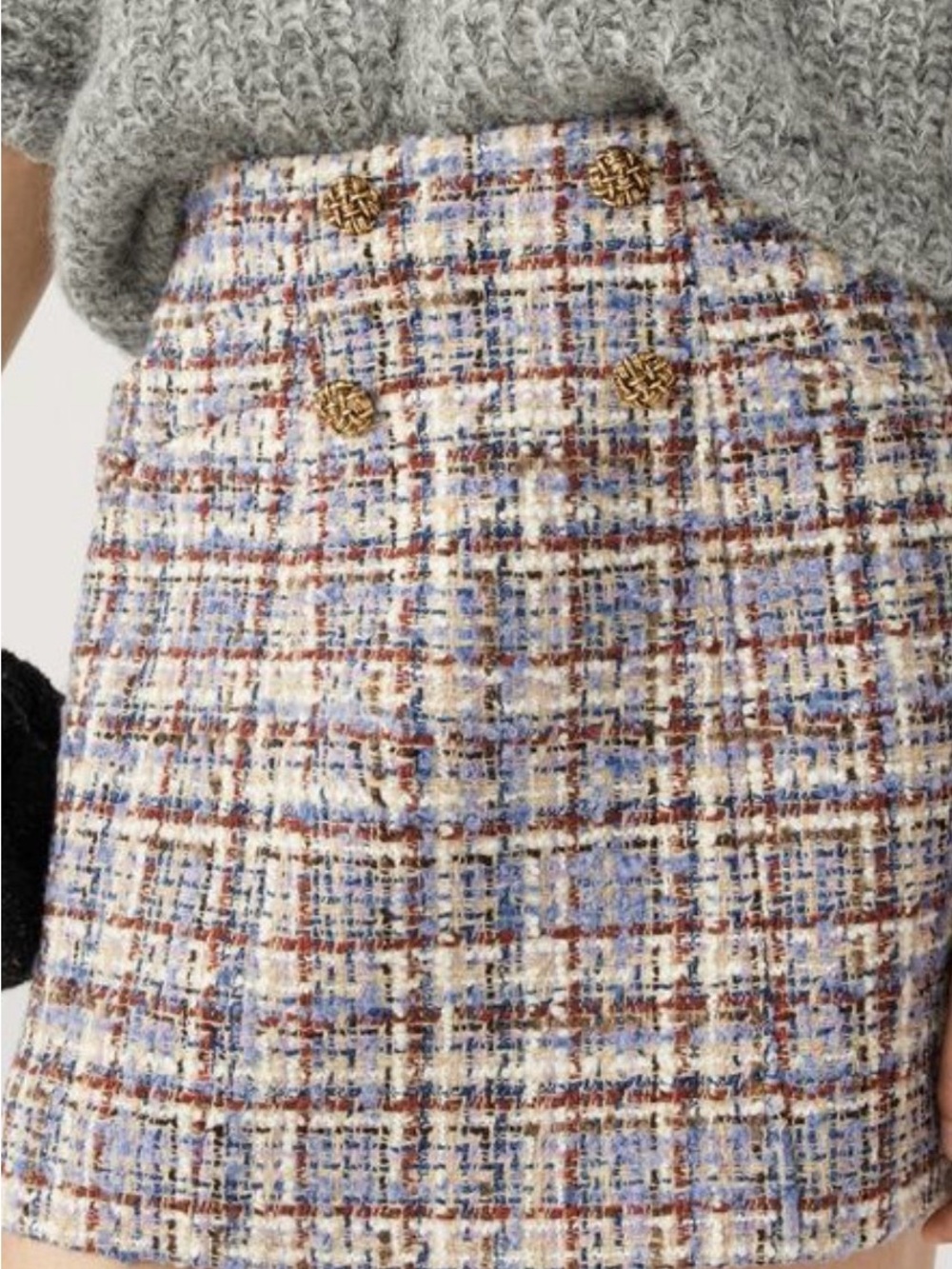 Ba&sh Texas Tweed Mini Skirt in a multicolor 40 woven design 1960s retro - Picture 3 of 14